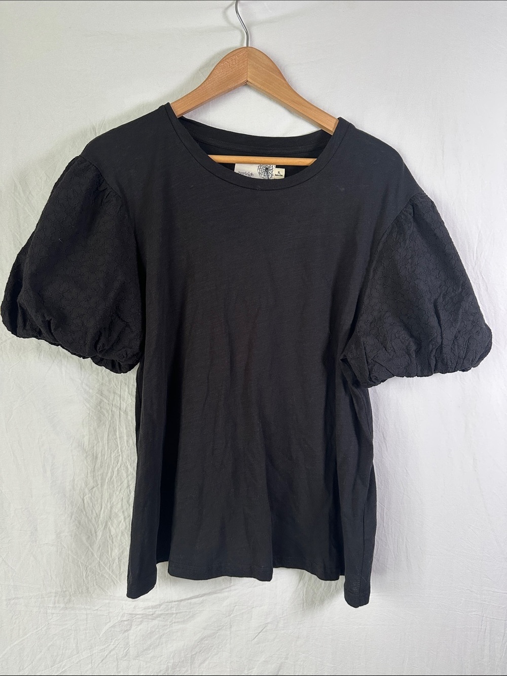 everleigh Black Crewneck Tee with Brand Tag